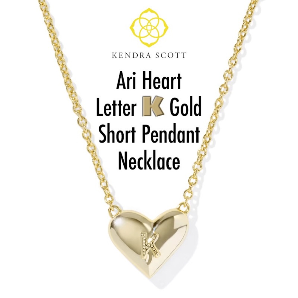 KENDRA SCOTT Ari Heart Letter 𝐊 Gold Short Pendant Necklace - Picture 2 of 10